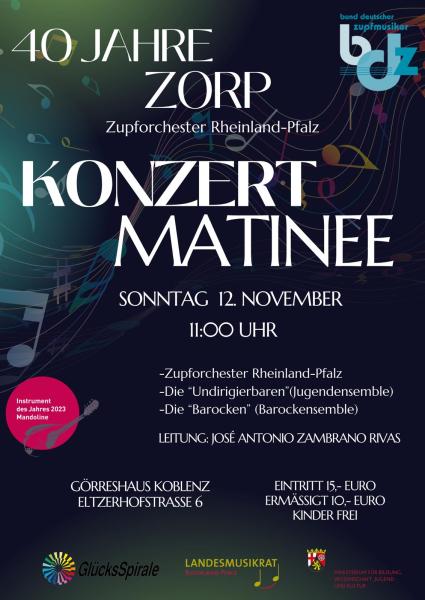 40 Jahre Zupforchester Rheinland-Pfalz - Konzert Matinee - Sonntag 12. November 2023 um 11:00 Uhr im Görreshaus Koblenz